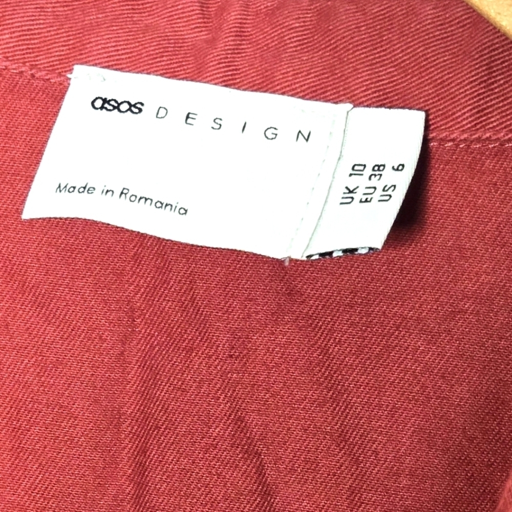 ASOS Design Twill Pocket Shift Mini Dress Raspberry Red Sz 6 - Picture 4 of 5